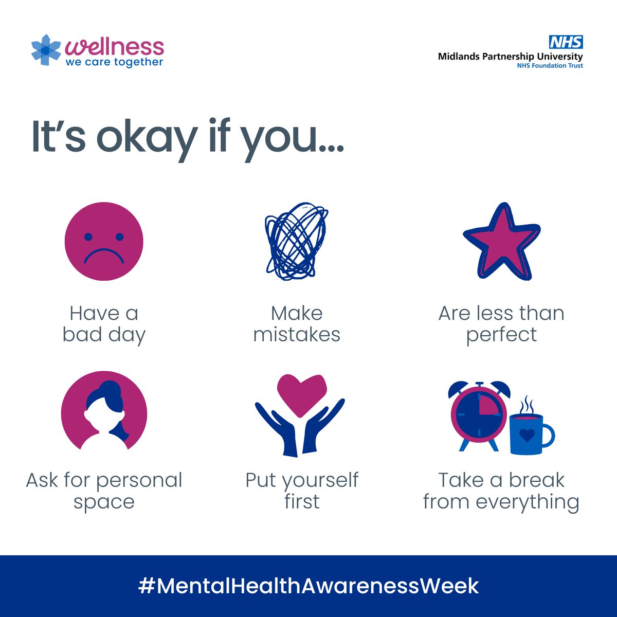Here are a few reminders for you during #MentalHealthAwarenessWeek 💡

It might be Mental Health Awareness Week, but talking about mental health and wellbeing is important all year round.

What do you do to look after your wellbeing? 💭