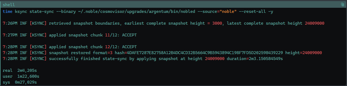 Hey <a href="/noble_xyz/">Noble</a> validators, did you know you can use KSYNC to sync your node faster! 

The best part is that it's free to use.
