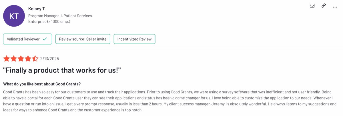 Thanks for the kind review, Kelsey! 💜
#GGLoveNotes #GoodGrants #grantmaking
hubs.ly/Q03lzTDD0