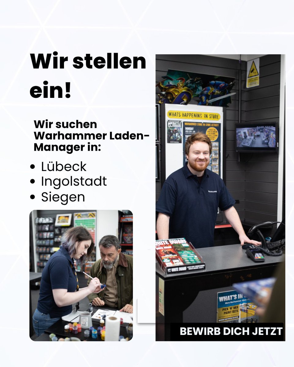WHRetailRecruit's tweet photo. ***We are HIRING***

We are recruting for #Warhammer Store Managers in

👉#Lübeck
👉#Ingolstadt
👉#Siegen

Go here to apply: https://t.co/FiZoOFx8t2 https://t.co/7HxXa5L1B3