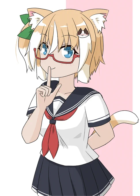 <ちょいとお静かに <…なになに? <…… <なんもなさそう #オリキャラ #ネコとイヌとメガネっ娘