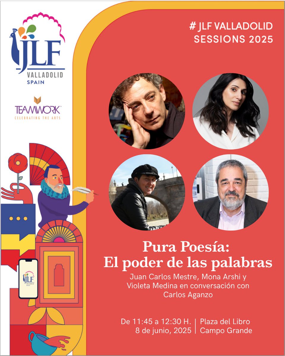 Casa de la India in Spain (@casaindiavll) on Twitter photo La poesía nos conecta con la fuerza de la palabra, el sonido y la imagen. ¡No te pierdas este diálogo con <a href="/juancarmestre/">Juan Carlos Mestre </a>, <a href="/arshi_mona/">Mona Arshi</a>, Violeta Medina y Carlos Aganzo! #JLFValladolid2025
📍 Plaza del Libro, Campo Grande.
📆 Viernes, 8 de junio. 11:45 h.
🔗 jlflitfest.org/spain/schedule… La poesía nos conecta con la fuerza de la palabra, el sonido y la imagen. ¡No te pierdas este diálogo con <a href="/juancarmestre/">Juan Carlos Mestre </a>, <a href="/arshi_mona/">Mona Arshi</a>, Violeta Medina y Carlos Aganzo! #JLFValladolid2025
📍 Plaza del Libro, Campo Grande.
📆 Viernes, 8 de junio. 11:45 h.
🔗 jlflitfest.org/spain/schedule…