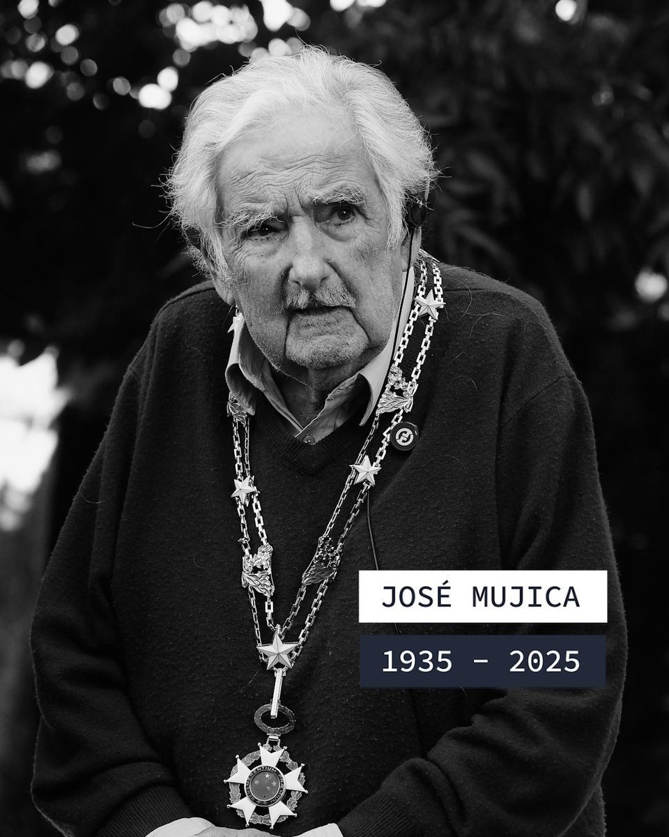 ⚫🇺🇾 José "Pepe" Mujica, l'ancien guérillero qui a présidé l'Uruguay de 2010 à 2015, figure de la gauche latino-américaine et contempteur de la surconsommation, est mort mardi à l'âge de 89 ans #AFP