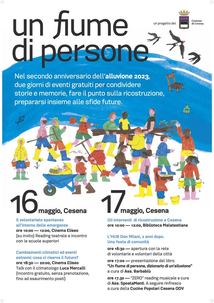 Luca_Mercalli's tweet image. Venerdì 16 maggio sarò a CESENA per parlare di clima alla manifestazione &quot;Un fiume di persone - secondo anniversario dell&apos;alluvione del 2023&quot;. 

Appuntamento alle 18.30 al cinema Eliseo,  viale Giosuè Carducci 7, vedi anche comune.cesena.fc.it/novita/un-fium…