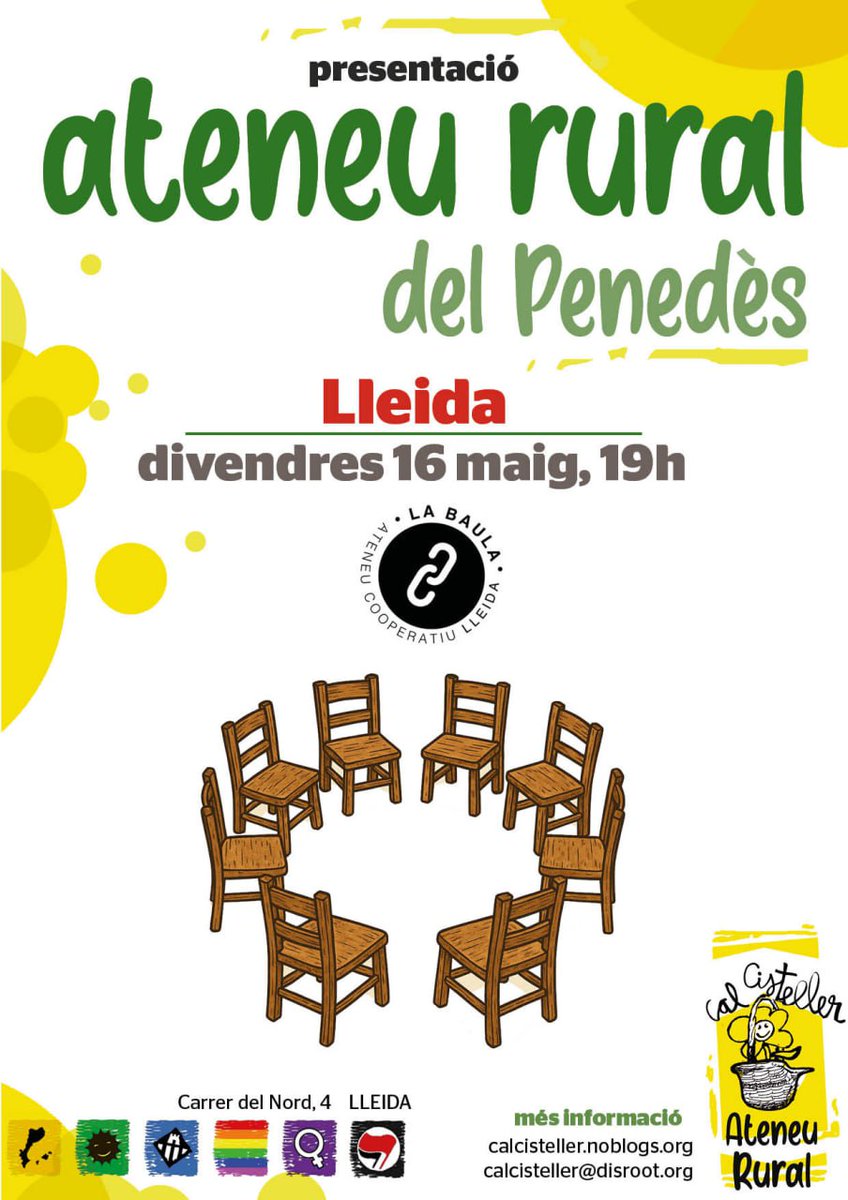 📣 Presentació de l’Ateneu Rural del Penedès a Lleida!

Vine a conèixer aquest projecte col·lectiu que posa al centre la vida rural, l’autoorganització i la lluita per un territori viu i autogestionat.

📍 La Baula – C/ del Nord, 4
🗓️ Divendres 16/05
⏰ 19h

#FemAteneu #FemBaula