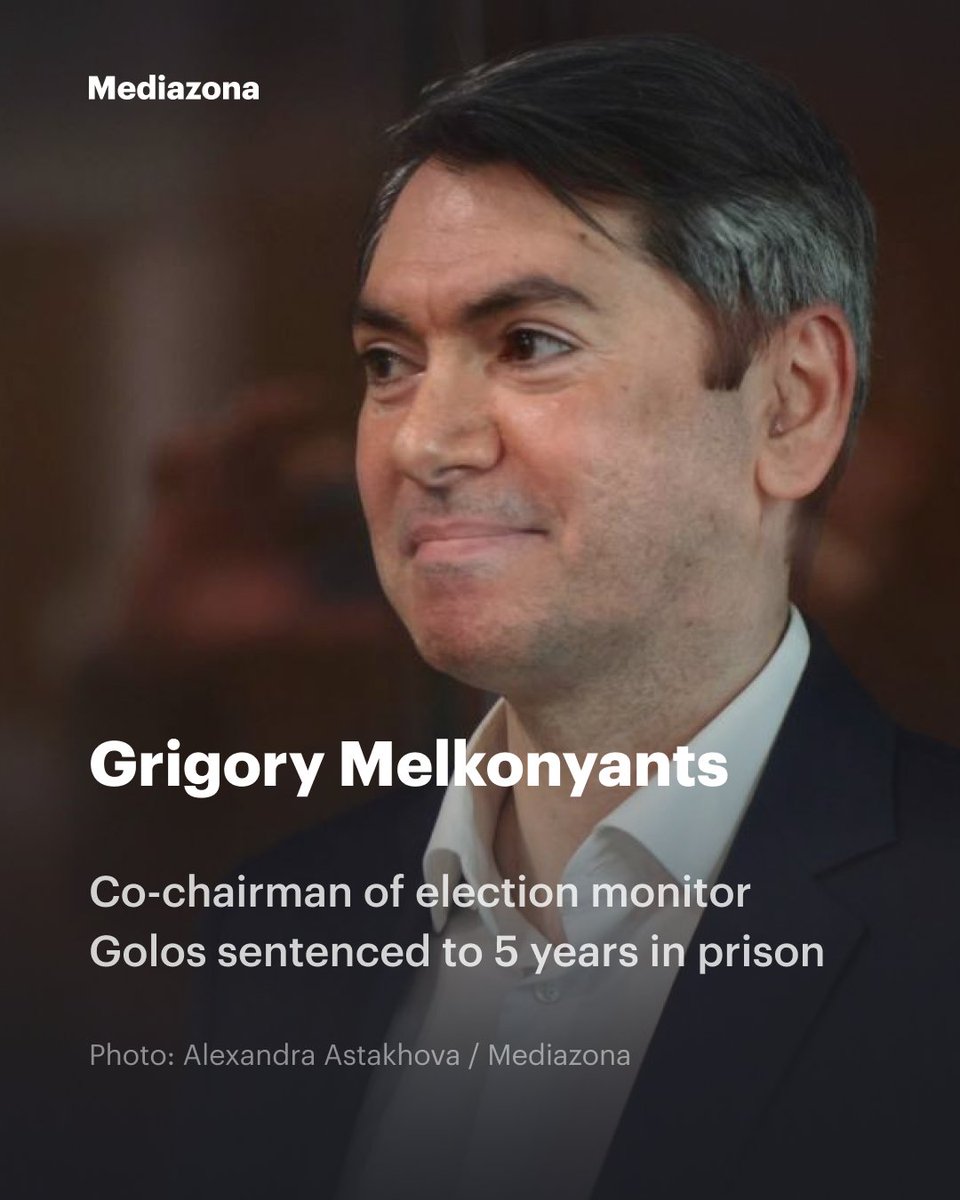 Grigory Melkonyants, prominent activist and co-chairman of the election monitoring group Golos, is sentenced to 5 years in prison on accusations of organizing the work of an “undesirable” NGO. “Don't worry! I'm not losing hearst, and so shouldn't you,” he said to the 70 people