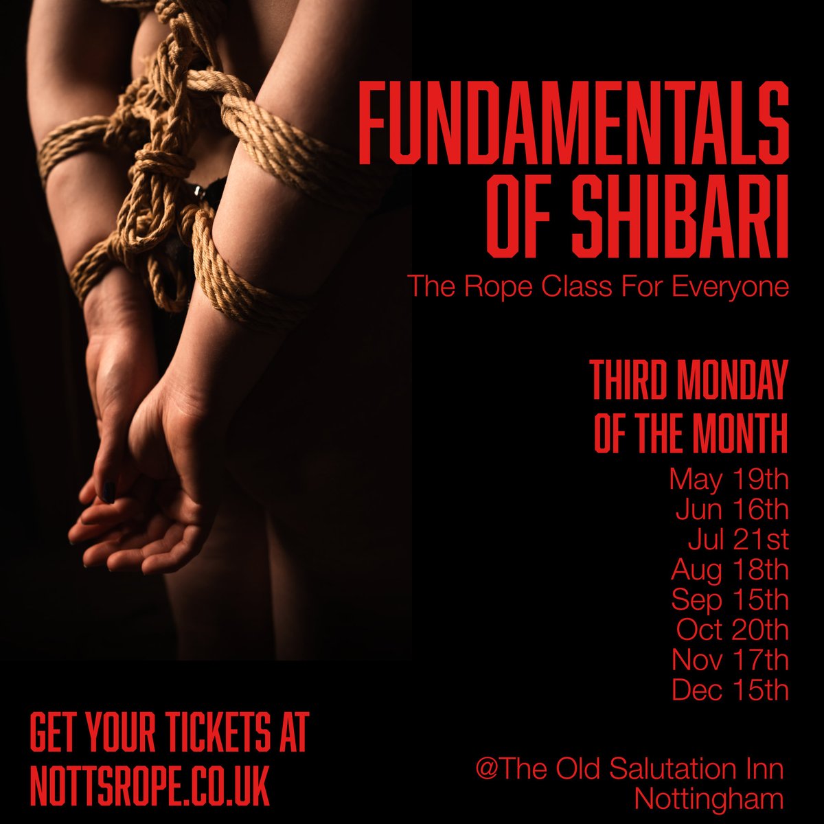 Looking forward to our Fundamentals Class on Monday. 

AstroUnicorn and I will be teaching hojo cuffs if you'd like to join us: 
fetlife.com/events/1743630