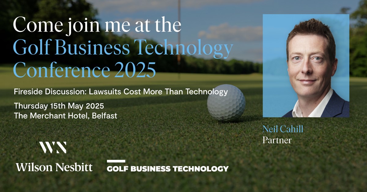 Wilson Nesbitt (@wilsonnesbitt) on Twitter photo This Thursday, Partner & Head of Dispute Resolution, Neil Cahill, will be speaking at the Golf Business Technology Conference <a href="/technology_golf/">Golf Business Technology</a> in Belfast's The Merchant Hotel, joining the panel of the fireside discussion: 'Lawsuits Cost More Than Technology'🏌️♂️ This Thursday, Partner & Head of Dispute Resolution, Neil Cahill, will be speaking at the Golf Business Technology Conference <a href="/technology_golf/">Golf Business Technology</a> in Belfast's The Merchant Hotel, joining the panel of the fireside discussion: 'Lawsuits Cost More Than Technology'🏌️♂️