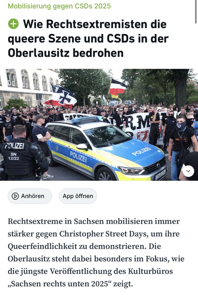 Angeführt von AfD-Kommunalpolitikern &amp; anderen Rechtsextremen, schließen sich viele, auch junge Menschen, an. Deshalb: Raus zu den CSDs im ländlichen Raum, nach Görlitz, Bautzen &amp; Plauen und unterstützen! Zeigen wir Vielfalt. Und im Parlament kämpfe ich weiter für ein AfD-Verbot.