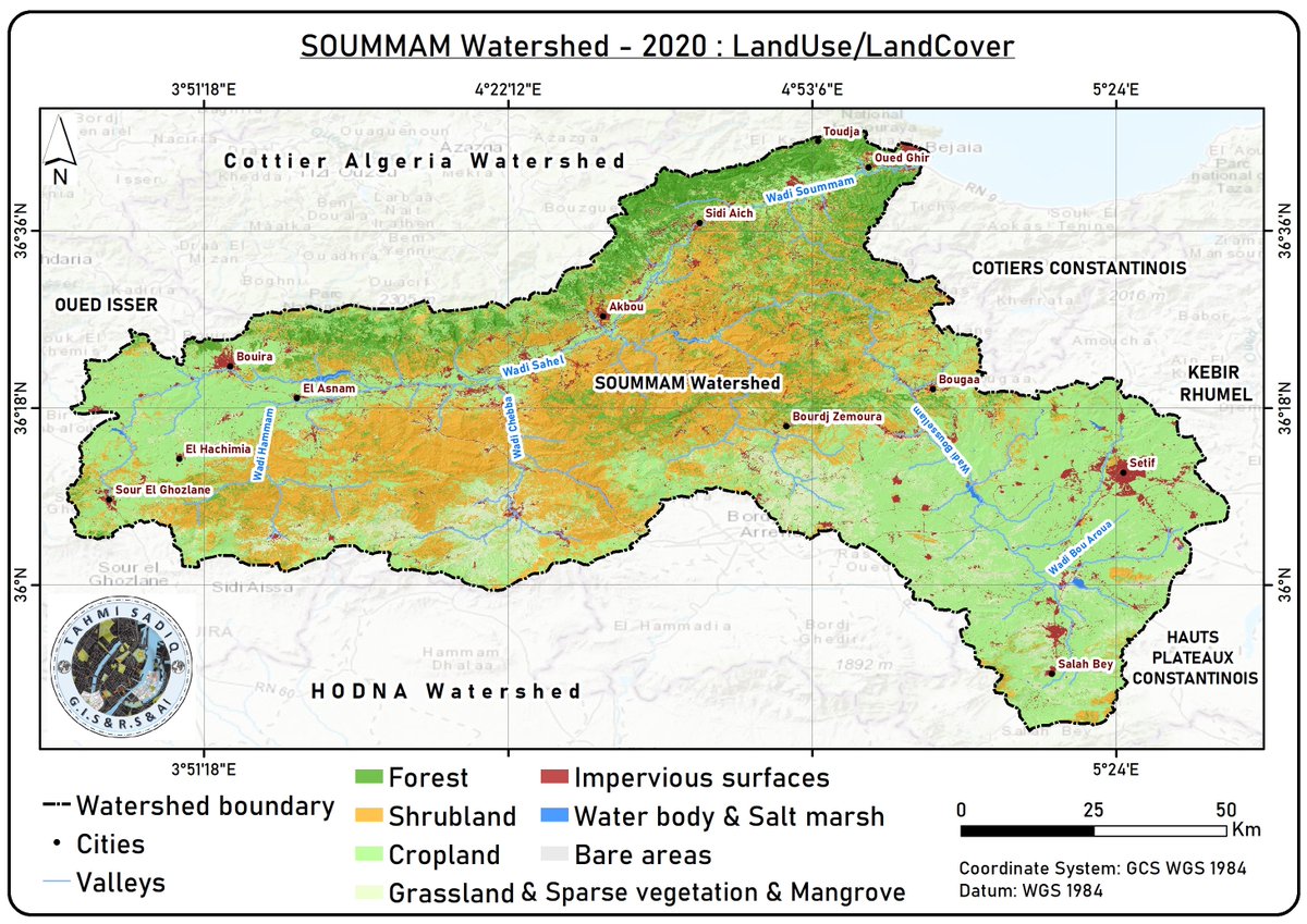 استخدامات الأرض غطاء الأرض LU/LC للحوض التجميعي الصومام SOUMMAM WaterShed لأربع سنوات مختلفة 1990 - 2000 - 2010 - 2020 ...