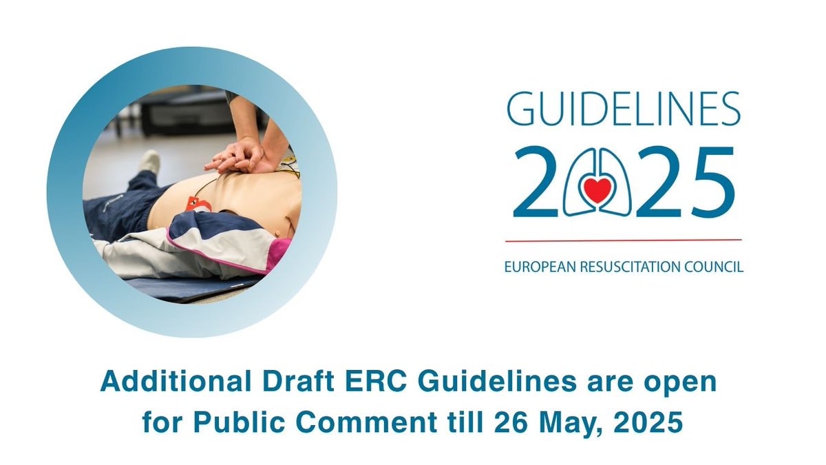 ✅ At this moment, additional Draft #ERCGuidelines are open for Public Comment until 26 May 2025 on the ERC Guidelines website.
⏰ Do not wait till the last date, and start sharing feedback by visiting the ERC Guidelines website 
👉 cprguidelines.eu/guidelines.
💯 We look forward to