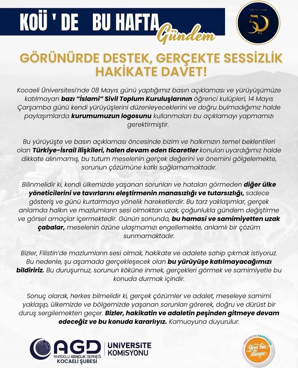 📢KOÜ’DE BU HAFTA GÜNDEM
🚩GÖRÜNÜRDE DESTEK,GERÇEKDE SESSİZLİK
HAKİKATE DAVET!

Bizler hakikatin ve adaletin peşinden gitmeye devam edeceğiz ve bu konuda kararlıyız.