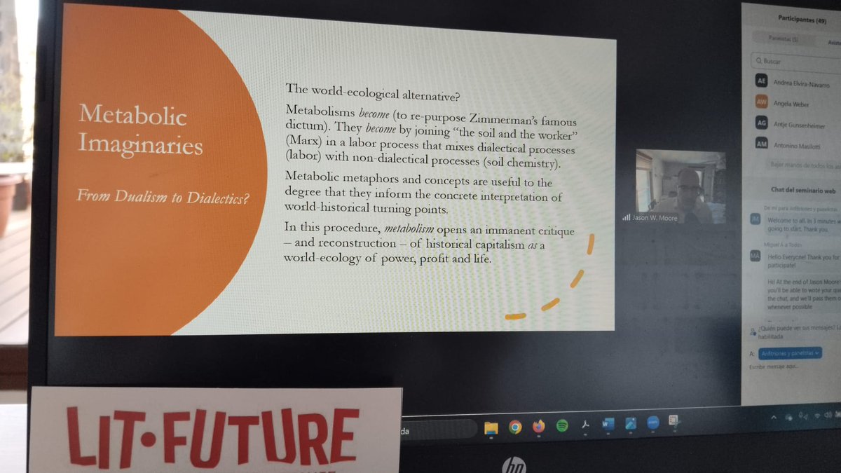 litfuture_'s tweet photo. 💻 El pasado lunes 12 de mayo celebramos el primer seminario online del proyecto Lit-Future. Nos acompañó como ponente invitado Jason W. Moore (@oikeios), historiador y geógrafo ambiental, y una de las voces más relevantes de las ciencias sociales en la actualidad https://t.co/QmUH2GOMD5