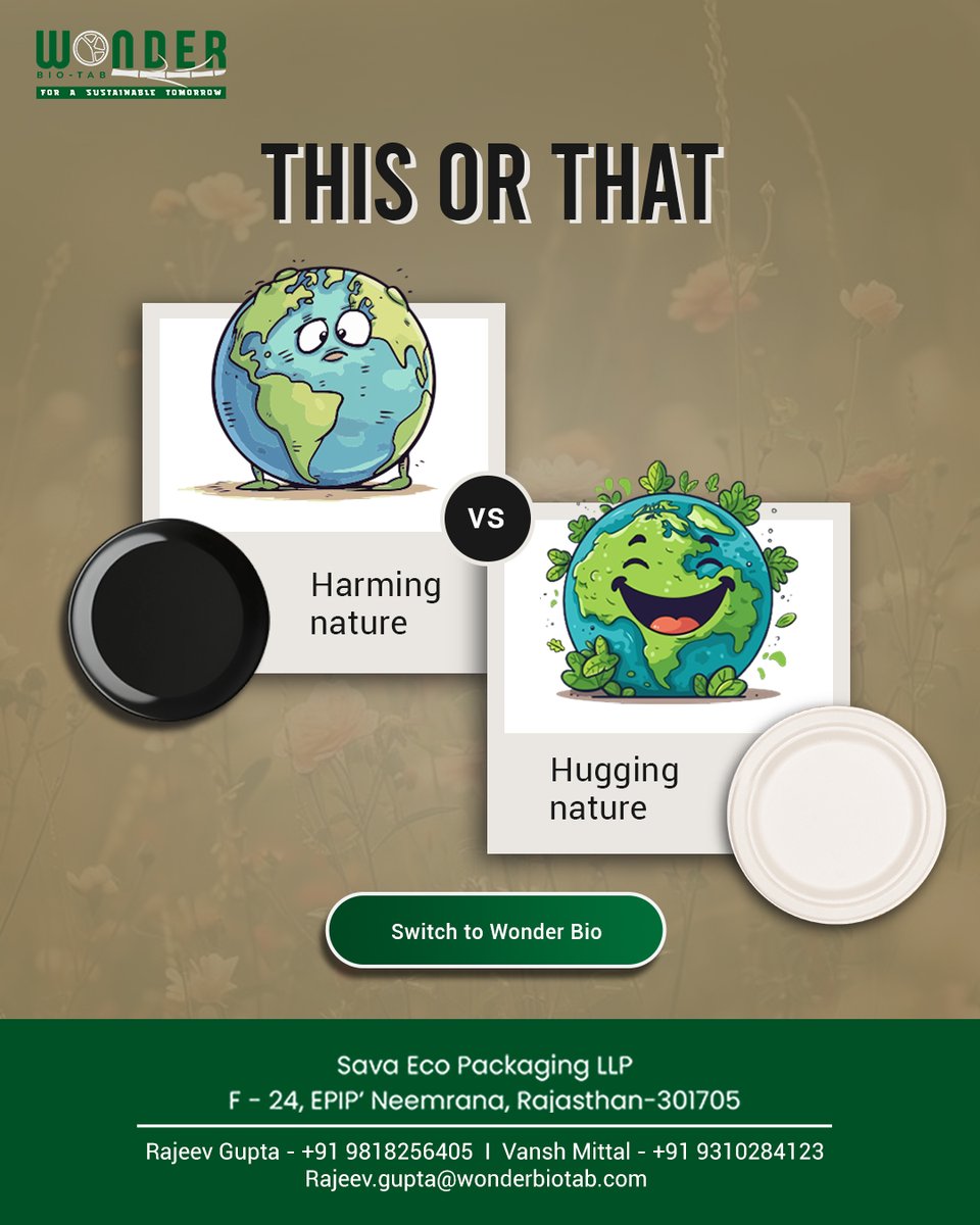 wonderbiotab's tweet photo. Your plate has power. 🍽️
 One harms the planet, the other helps it heal. 🌍
 Why stay stuck in the past, when the future’s biodegradable?

For more details
📞+919818256405

We are on Amazon now:
https://t.co/l1yh6DDxtW

#Wonderbiotab #AmazonFinds #ShopNow #Tableware #Sustaianable https://t.co/9xPl2ct9VP