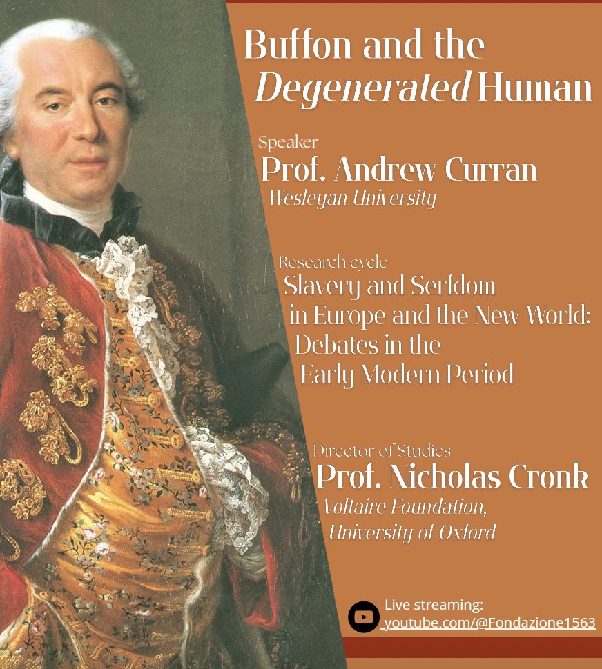 Voltaire Foundation (@voltaireoxford) on Twitter photo 'Buffon and the degenerated human': Andrew Curran <a href="/wesleyan_u/">Wesleyan University</a> in an freely streamed lecture at <a href="/TurinHumanities/">Turin Humanities Programme</a>, convened by our Director, Nicholas Cronk. 29 May, 9.30 GMT/10.30 CET: voltaire.ox.ac.uk/event/live-str… 'Buffon and the degenerated human': Andrew Curran <a href="/wesleyan_u/">Wesleyan University</a> in an freely streamed lecture at <a href="/TurinHumanities/">Turin Humanities Programme</a>, convened by our Director, Nicholas Cronk. 29 May, 9.30 GMT/10.30 CET: voltaire.ox.ac.uk/event/live-str…