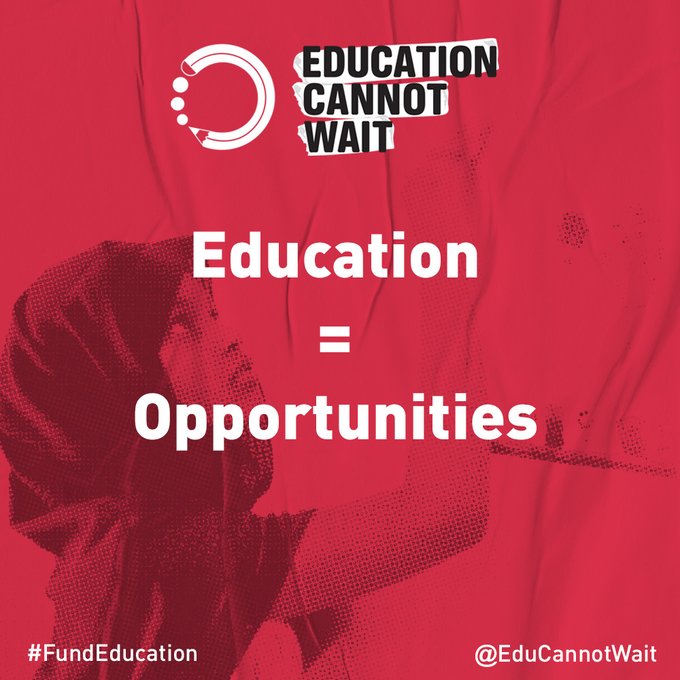 📚Education = Opportunity✨ 

For children &amp; adolescents caught in crises around the world, access to a #QualityEducation means a safe place to learn, build life skills, eat nutritious school meals &amp; prepare themselves for a future of their making.  

✅Be the change: