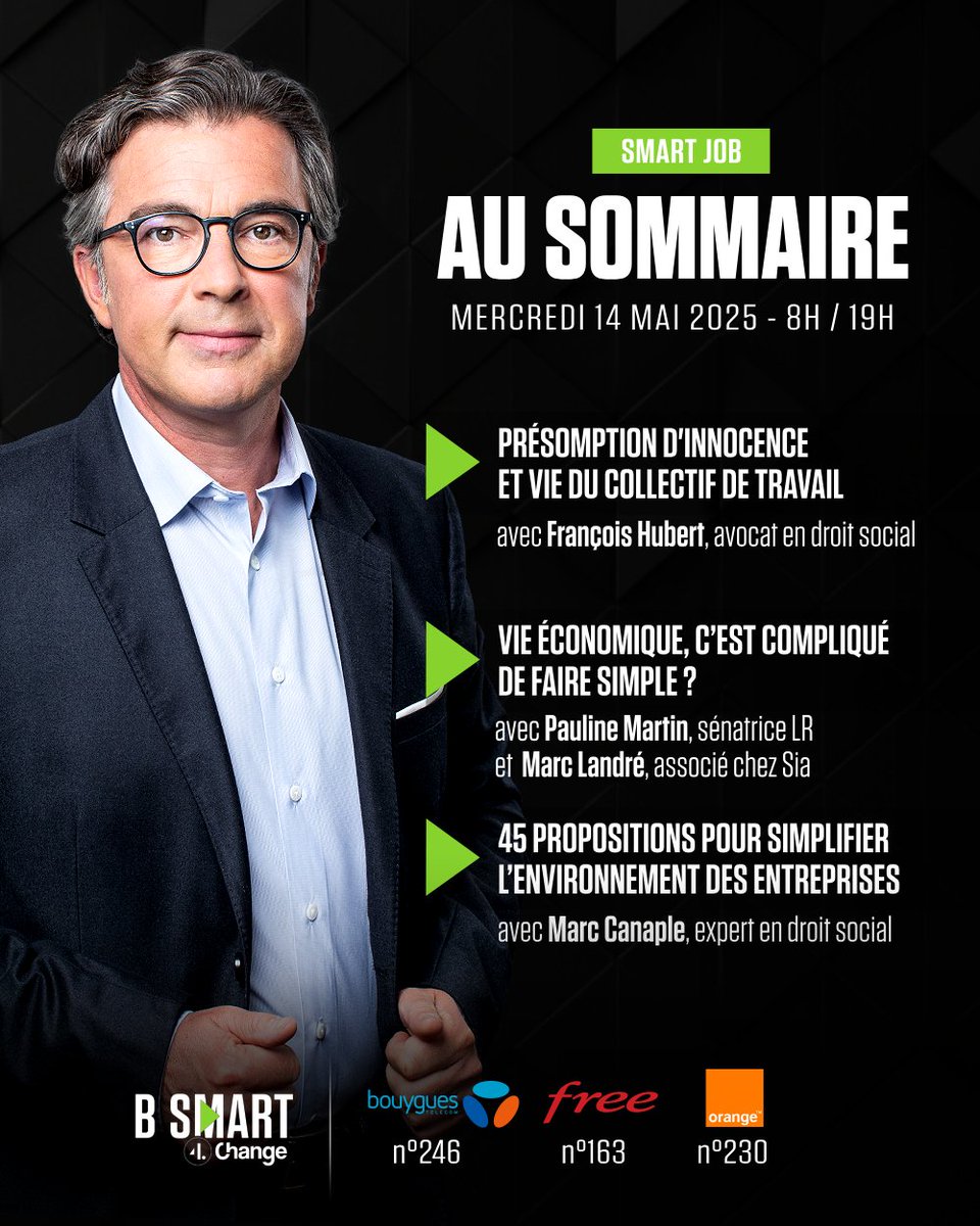 📺 Au menu de SMART JOB ce mercredi 14 mai sur B SMART 4Change : on s'interroge notamment sur les conséquences de la #simplication pour les entreprises, alors que le président de la République <a href="/EmmanuelMacron/">Emmanuel Macron</a> l'a encore rappelé ce mardi soir sur TF1 dans #Macron20h10 : il