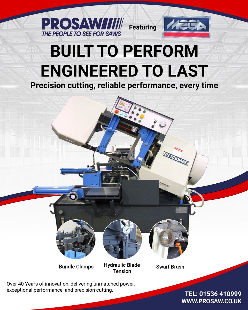 ProsawLimited's tweet image. MEGA Bandsaws: Built to Cut, Engineered to Last
Trusted since 1983 for power, precision &amp;amp; durability.
Check out the Mega BS Bandsaws &amp;amp; high-speed CS range – the cutting shop workhorse.
📞 01536 410999 ✉ sales@prosaw.co.uk
prosaw.m-pages.com/mvHl73/mega-cs…
#MEGABandsaws #Prosaw #bandsaws