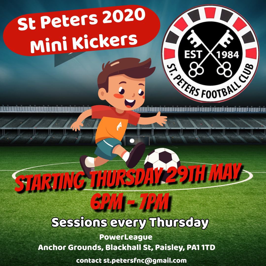 St Peters FC (WoSFL) (@spfc_wos) on Twitter photo Exciting news as we are ready to launch our latest acadamy team in our 2020s, this will start on May the 29th at 6pm at the power league and run every Thursday from then on, for any further details please email st.petersfnc@gmail.com Exciting news as we are ready to launch our latest acadamy team in our 2020s, this will start on May the 29th at 6pm at the power league and run every Thursday from then on, for any further details please email st.petersfnc@gmail.com