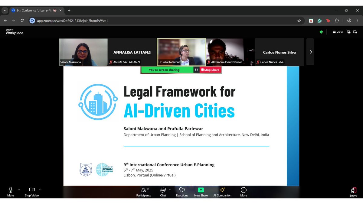 DELHI_SPA's tweet photo. We are proud to share that student of Urban Planning has presented paper, “Legal Framework for AI-Driven Cities”, co-authored by Dr. Prafulla Parlewar, was presented at the prestigious 9th International Conference on Urban e-Planning in Lisbon. https://t.co/jbfOt2Pw8C
