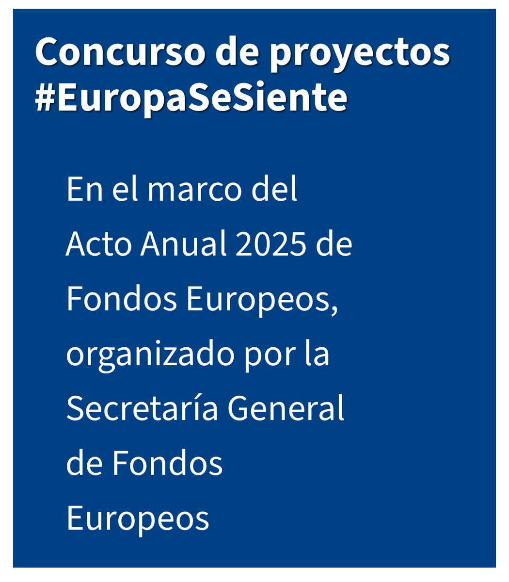 ¡Atención proyectos FEMP/FEMPA!

Abierta convocatoria #EuropaSeSiente 2025.

Este año también proyectos del Plan de Recuperación.

Premio Estrella de Oro: video promocional + campaña redes.

Plazo: 6/06/2025.
Info: fondoseuropeos.gob.es/es-es/contacto…

#Galpemur #FondosEuropeos #FEMPA