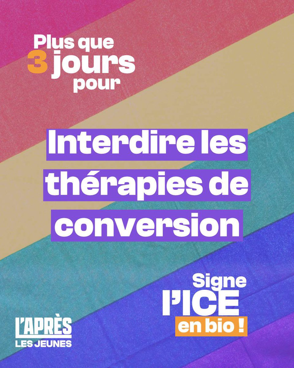 Apresjeunes's tweet photo. 🚨Initiative citoyenne européenne 🚨

Nous avons l’opportunité d’interdire les thérapies de conversion ciblant les citoyen.nes LGBTI+, à l’échelle européenne ! 

La collecte de signatures prend fin le 17 mai et il en manque encore 500 000 ! 

Signe ici ⬇️
https://t.co/avtsA9mYDb https://t.co/E4oEta9ZKI