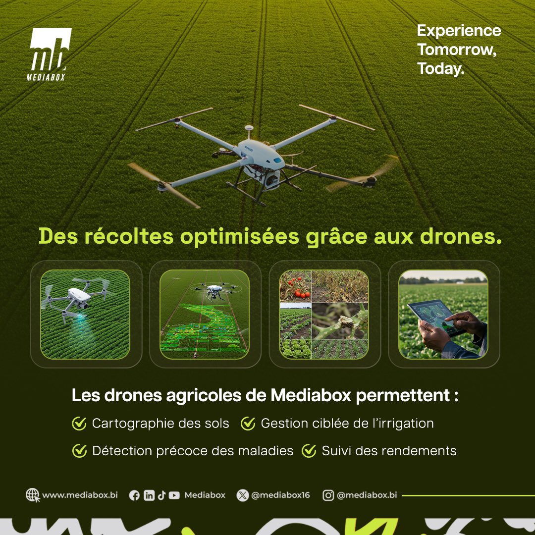 ✍🏽 Des drones dans le ciel, des données de terrain à haute valeur ajoutée.

📌 Fruit du savoir-faire agri-tech développé par #Mediabox, l’utilisation de la technologie UAV (Unmanned Aerial Vehicle) révolutionne l’agriculture de précision au #Burundi. 

Grâce à des capteurs