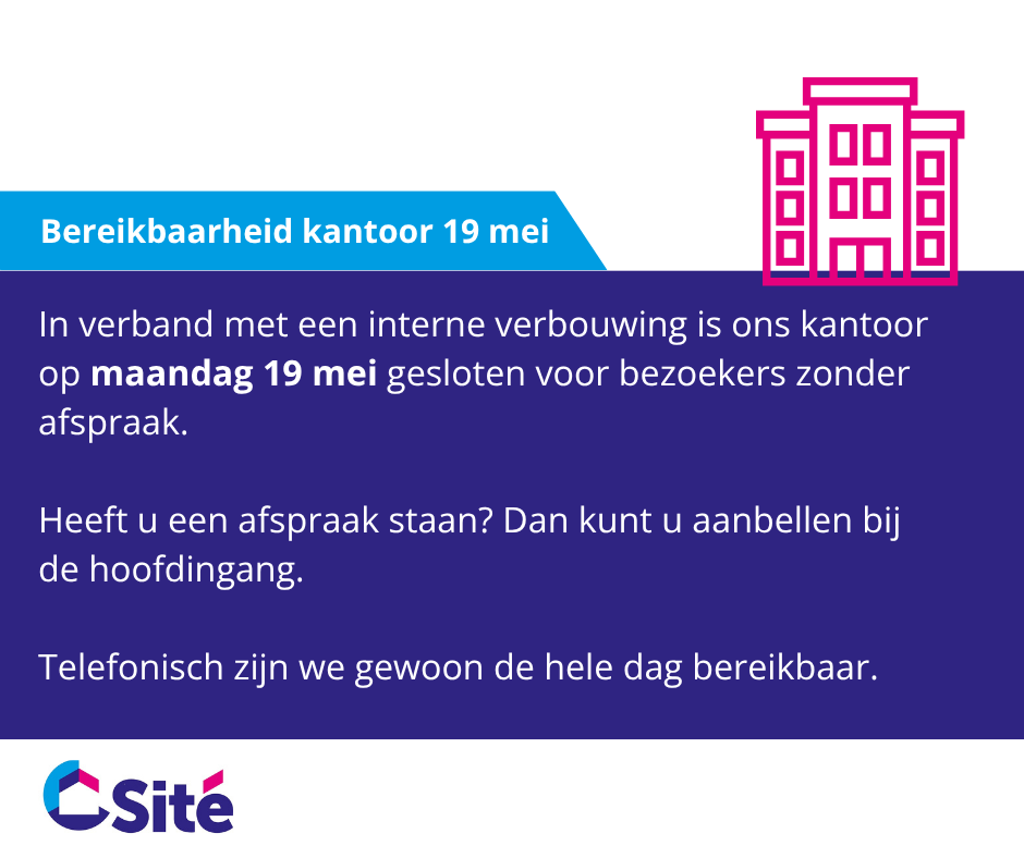 𝗕𝗲𝗿𝗲𝗶𝗸𝗯𝗮𝗮𝗿𝗵𝗲𝗶𝗱 𝗸𝗮𝗻𝘁𝗼𝗼𝗿 𝗺𝗮𝗮𝗻𝗱𝗮𝗴 𝟭𝟵 𝗺𝗲𝗶 
Ons kantoor is maandag 19 mei, vanwege een interne verbouwing, alleen te bezoeken als u een afspraak heeft. Telefonisch zijn we de hele dag gewoon bereikbaar.