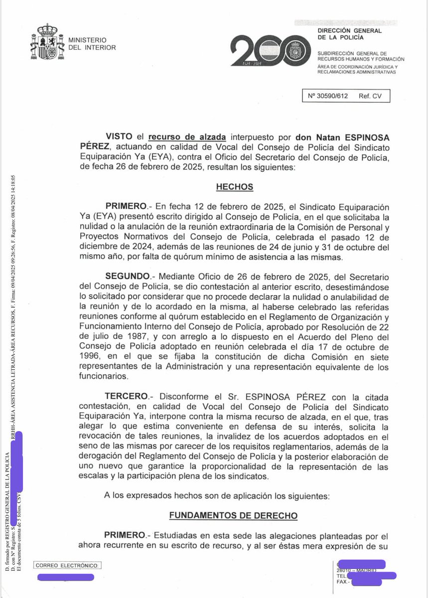 El sindicato EYA presenta recurso Contencioso Administrativo solicitando la derogación del Reglamento Interno del #ConsejoDePolicia Policía.

Las organizaciones sindicales carecemos de influencia en la toma del decisiones en el Consejo de Policía para conseguir la #EquiparacionYa