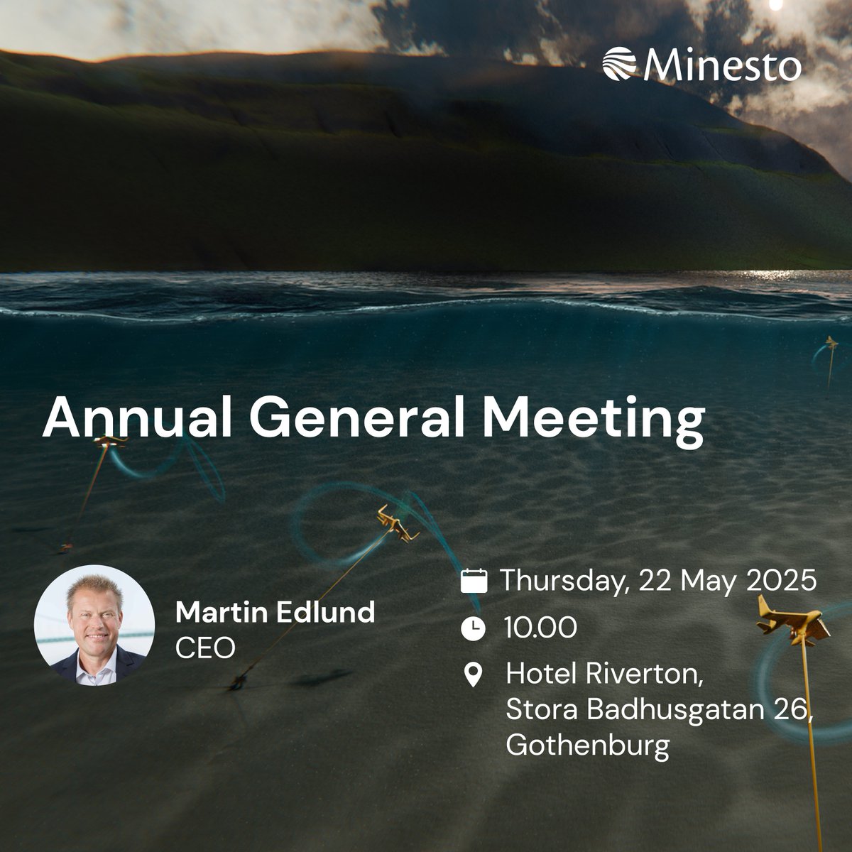 We’re looking forward to welcoming our shareholders to our Annual General Meeting.

The notice to attend and details of how to register are available on our website -  minesto.com/news/notice-to…

A CEO speech will be delivered by Minesto’s CEO, Dr Martin Edlund.