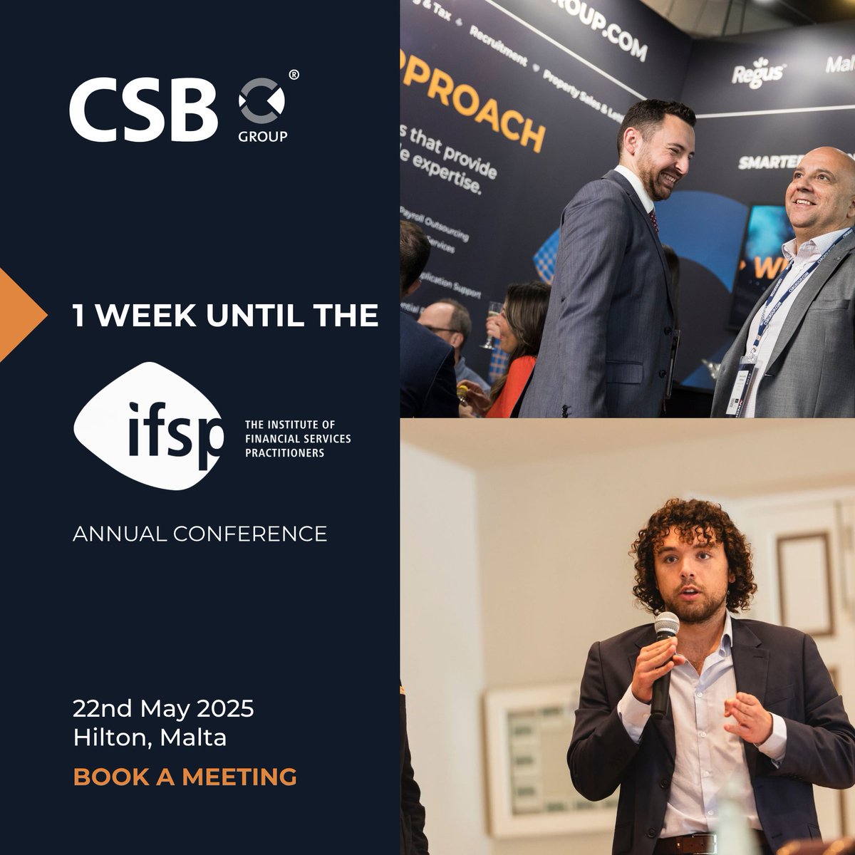 Attending #IFSPConf2025 next week? Meet the CSB team on site! 👥

Jean-Claude Cardona, Michael P. Trigona, Timothy Hampton &amp; Malcolm Manara will be there to discuss AML, regulation &amp; growth in Malta’s finance sector.

👉 Book: csbgroup.com/csb-group-spon…

#CSBGroup #Finance