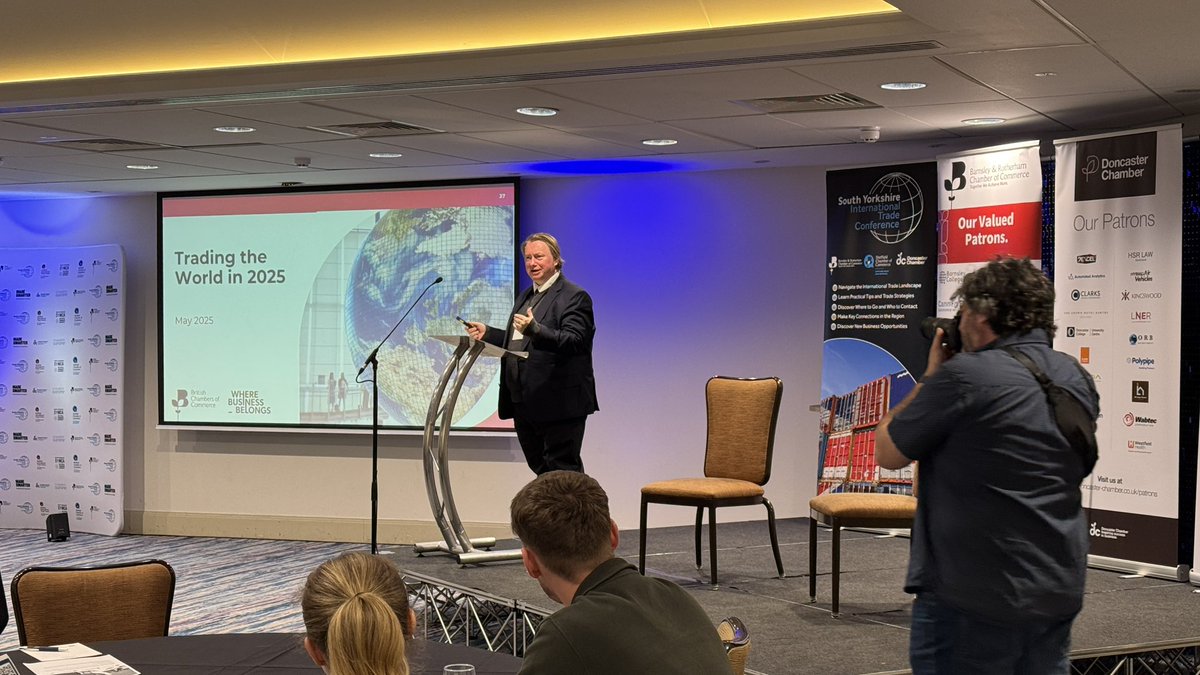 William Bain, Head of Trade Policy at the <a href="/BritishChambers/">BCC</a>, is on stage now giving updates to the ever-changing landscape that is world trade, the current up to date information about the recent agreements and all other needed updates
With Headline Sponsor <a href="/MadeSmarterUK/">MadeSmarterUK</a>
#SYITC25