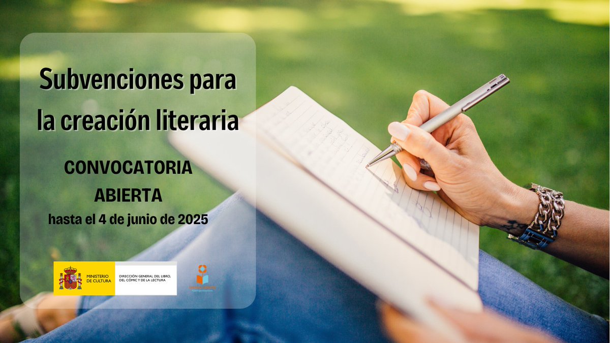 📢 Hoy se abre el plazo de presentación de solicitudes para las subvenciones para la Creación Literaria.

🗓️Hasta el 4 de junio

🔗Acceso a la convocatoria: cultura.gob.es/cultura/libro/…