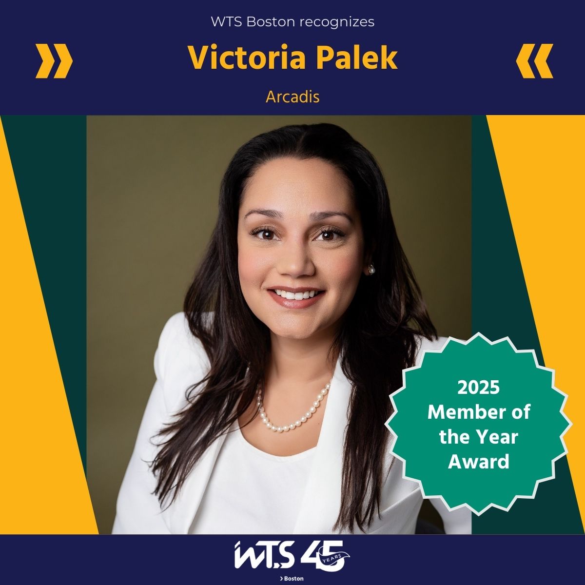 WTS-Boston is proud to announce that Victoria Palek has been selected to receive the WTS-Boston 2025 Member of the Year Award! Victoria will receive recognition of this prestigious award at the WTS-Boston Annual Awards &amp; Scholarship Banquet on June 12. Congratulations, Victoria!