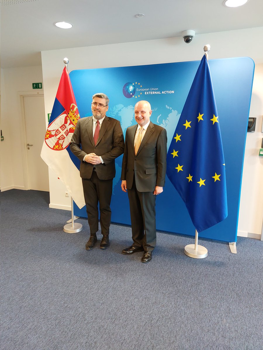 Matti Maasikas (@mattimaasikas) on Twitter photo Good introductory meeting with the new Serbian Minister of European Integration <a href="/nstarovic/">Nemanja Starović</a>.
Discussed Serbia's EU path, from both technical and political-orientational angles.
I stressed the need to deepen the alignment with EU's Common Foreign and Security Policy. Good introductory meeting with the new Serbian Minister of European Integration <a href="/nstarovic/">Nemanja Starović</a>.
Discussed Serbia's EU path, from both technical and political-orientational angles.
I stressed the need to deepen the alignment with EU's Common Foreign and Security Policy.
