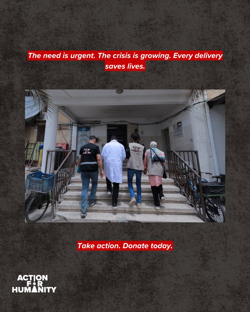 🚨 60% of essential medicines and 83% of medical supplies in Gaza are gone.
No aid trucks have entered since March 1.

Action for Humanity is delivering critical supplies—direct to hospitals.

This is a lifeline in a collapsing system.

🔗 bit.ly/afh-gaza