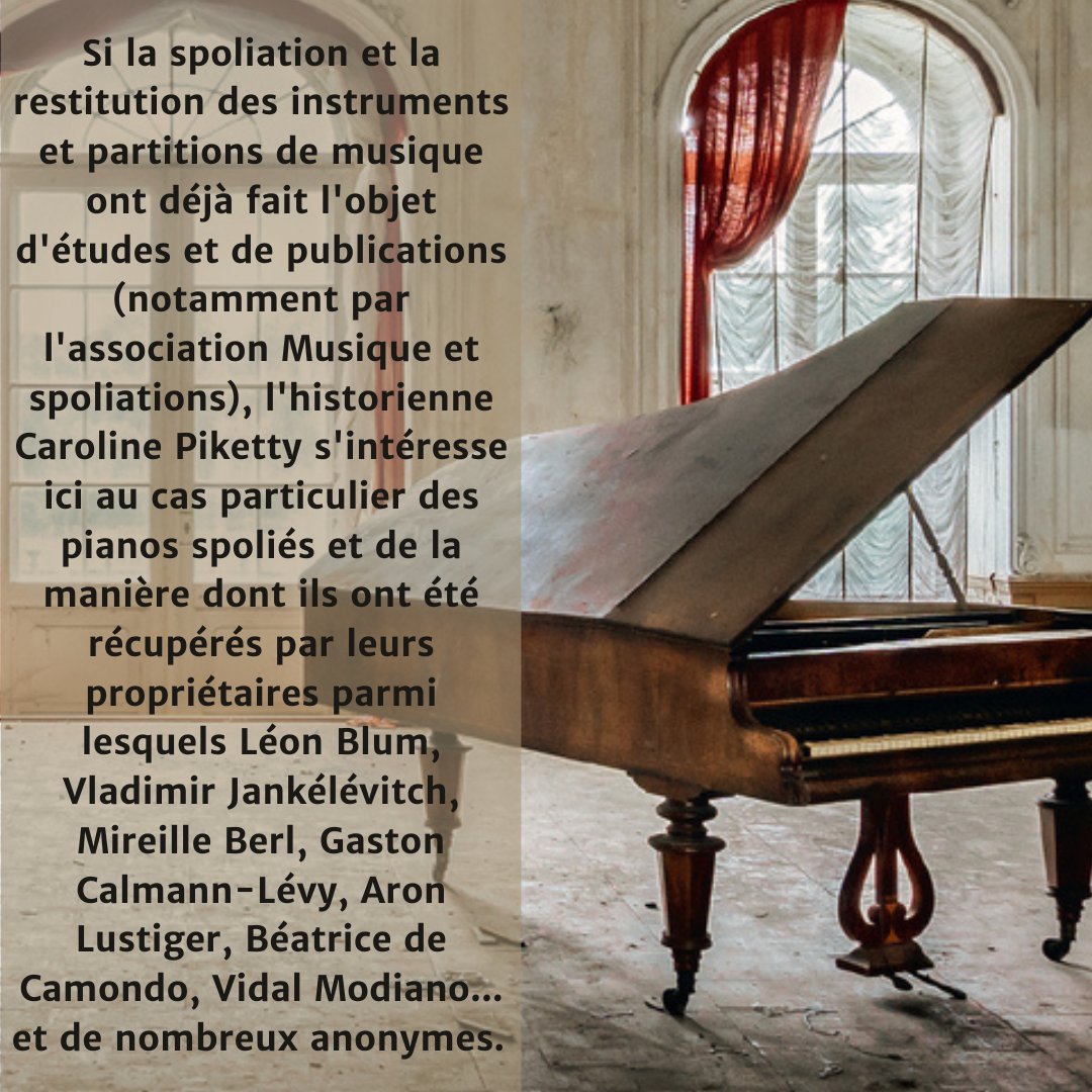#parution Au printemps 1945, les pianos spoliés dans les familles juives reviennent en France. Pour raconter cette histoire sensible, Caroline Piketty s’est appuyée sur les dossiers de réclamation des pianos et les témoignages des familles juives spoliées.
fondationshoah.org/recherche/harm…