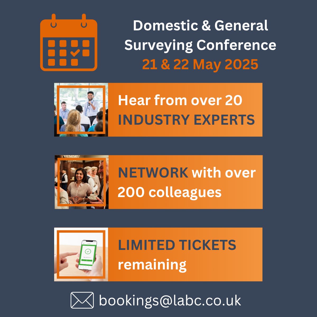 One week to go until LABC’s Domestic &amp; General Surveying Conference.
 
Join us at our exclusive member conferences for unrivalled networking opportunities and comprehensive agendas relevant to your role in public service building control! 
 
Book now: ow.ly/rg6Y50VH9wJ