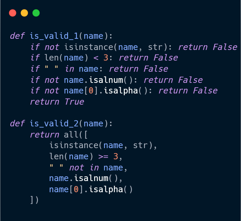 Python__Task's tweet image. 🐍✨ Python Tip 

Validating a username? You could go the classic route...
But why not make it cleaner with all()? 😎

👇 Check out both styles side by side:

#Python #PythonCode #Coding #Programming #CodeNewbie #100DaysOfCode