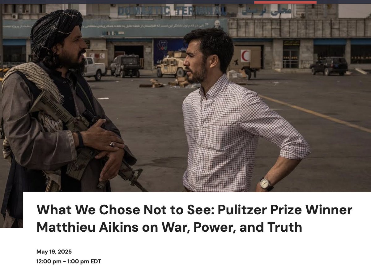 Responsible Statecraft (@rstatecraft) on Twitter photo Not to miss MONDAY 5/19 12PM
What We Chose Not to See: <a href="/AdamNoahWho/">Adam N Weinstein</a> <a href="/QuincyInst/">Quincy Institute</a> talks w/ Pulitzer Prize Winner <a href="/mattaikins/">Matthieu Aikins</a> about how US created own conditions for failure in Afghanistan War. LINK below: Not to miss MONDAY 5/19 12PM
What We Chose Not to See: <a href="/AdamNoahWho/">Adam N Weinstein</a> <a href="/QuincyInst/">Quincy Institute</a> talks w/ Pulitzer Prize Winner <a href="/mattaikins/">Matthieu Aikins</a> about how US created own conditions for failure in Afghanistan War. LINK below: