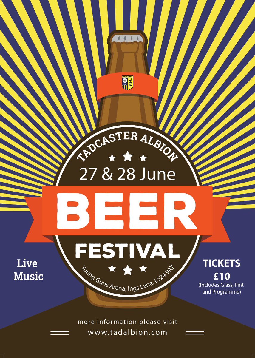 Beer festival 
Tickets available from
Sponsorship@tadalbion.com

Charlie 07388227414
Robin 07971 102011