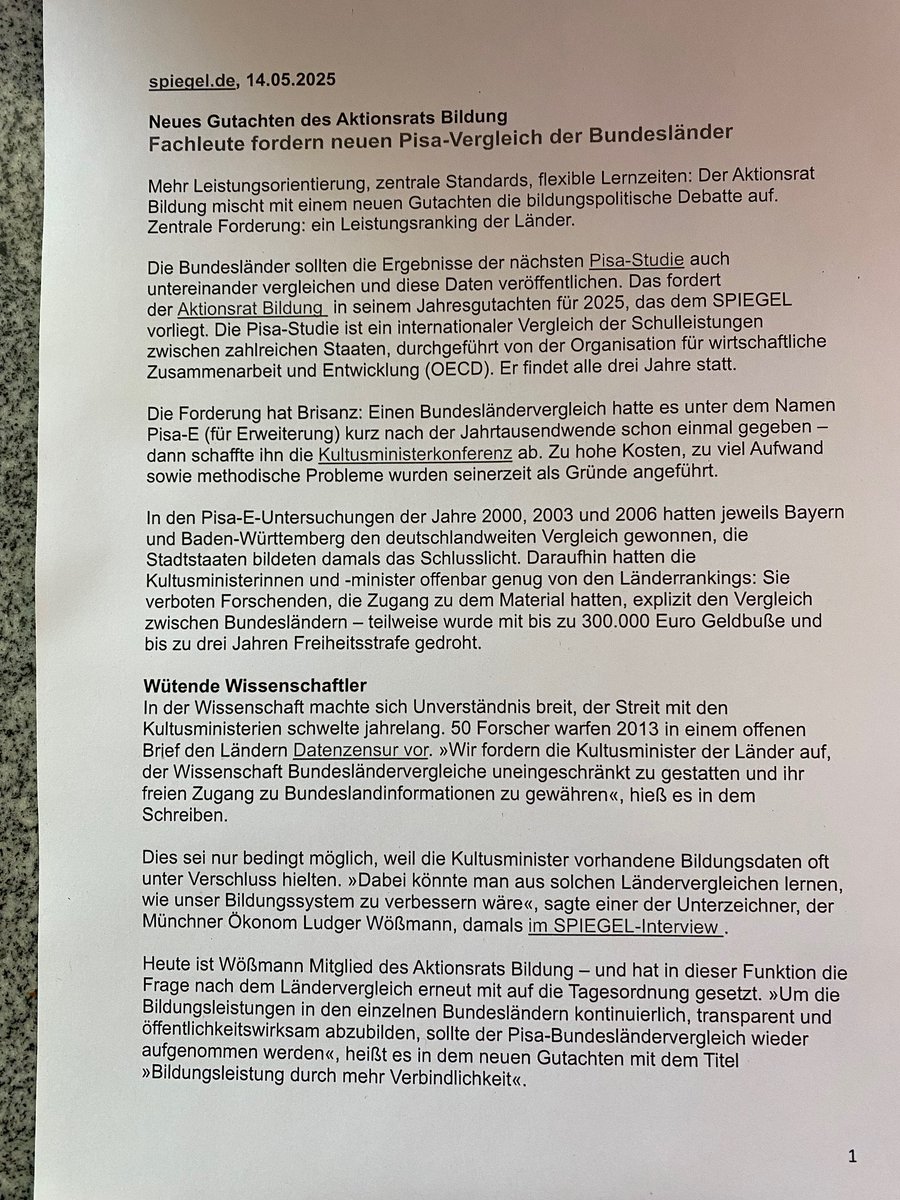 ... an sich sehr begrüßenswert, aber gibt es das denn nicht schon lange mit den IQB-Berichten - und da weiß man doch schon lange, was man hat: Sachsen und Bayern (ganz) vorne, auch international. Und was haben die, was die anderen nicht haben - lieber Herr Wößmann?