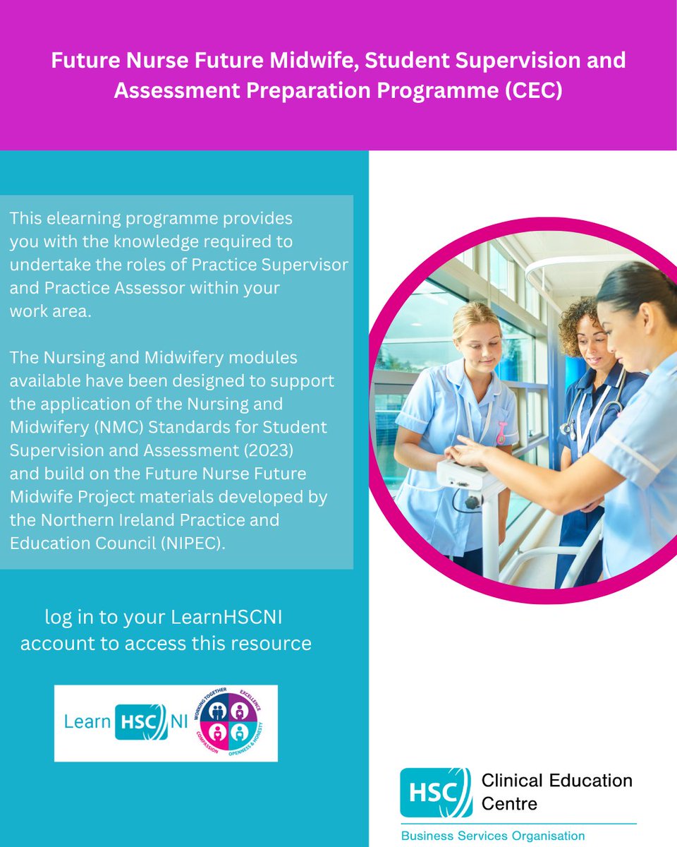 Clinical Education Centre - CEC (@hsccec) on Twitter photo <a href="/HSCCEC/">Clinical Education Centre - CEC</a> is pleased to announce the launch of the new Future Nurse Future Midwife, Student Supervision and Assessment Preparation Programme. With thanks to <a href="/NIPEC_online/">NIPEC</a>, Practice Education Facilitators, <a href="/BelfastTrust/">Belfast Trust</a>, <a href="/setrust/">South Eastern Trust</a>, <a href="/WesternHSCTrust/">Western Trust</a>, <a href="/SouthernHSCT/">Southern Trust</a>, <a href="/NHSCTrust/">Northern Trust</a>. <a href="/HSCCEC/">Clinical Education Centre - CEC</a> is pleased to announce the launch of the new Future Nurse Future Midwife, Student Supervision and Assessment Preparation Programme. With thanks to <a href="/NIPEC_online/">NIPEC</a>, Practice Education Facilitators, <a href="/BelfastTrust/">Belfast Trust</a>, <a href="/setrust/">South Eastern Trust</a>, <a href="/WesternHSCTrust/">Western Trust</a>, <a href="/SouthernHSCT/">Southern Trust</a>, <a href="/NHSCTrust/">Northern Trust</a>.