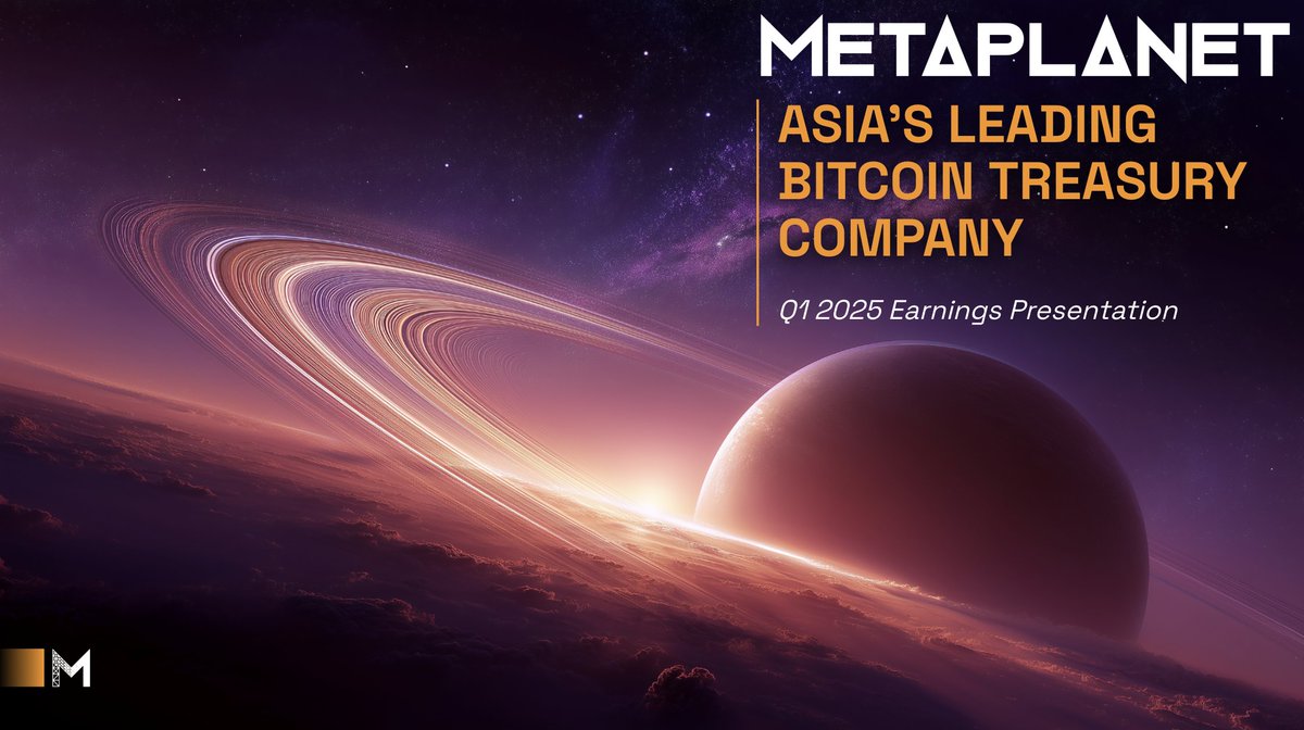 🚨Metaplanet Q1 FY2025 Highlights🚨

🟧 Revenue: ¥877M (+8% QoQ)
🟧 Operating Profit: ¥593M (+11% QoQ) — a new company record
🟧 Net Assets: ¥50.4B (+197%)
🟧 Total Assets: ¥55.0B (+81%)
🟧 We booked a ¥7.4B valuation loss as BTC price at end-March was lower than year-end, but