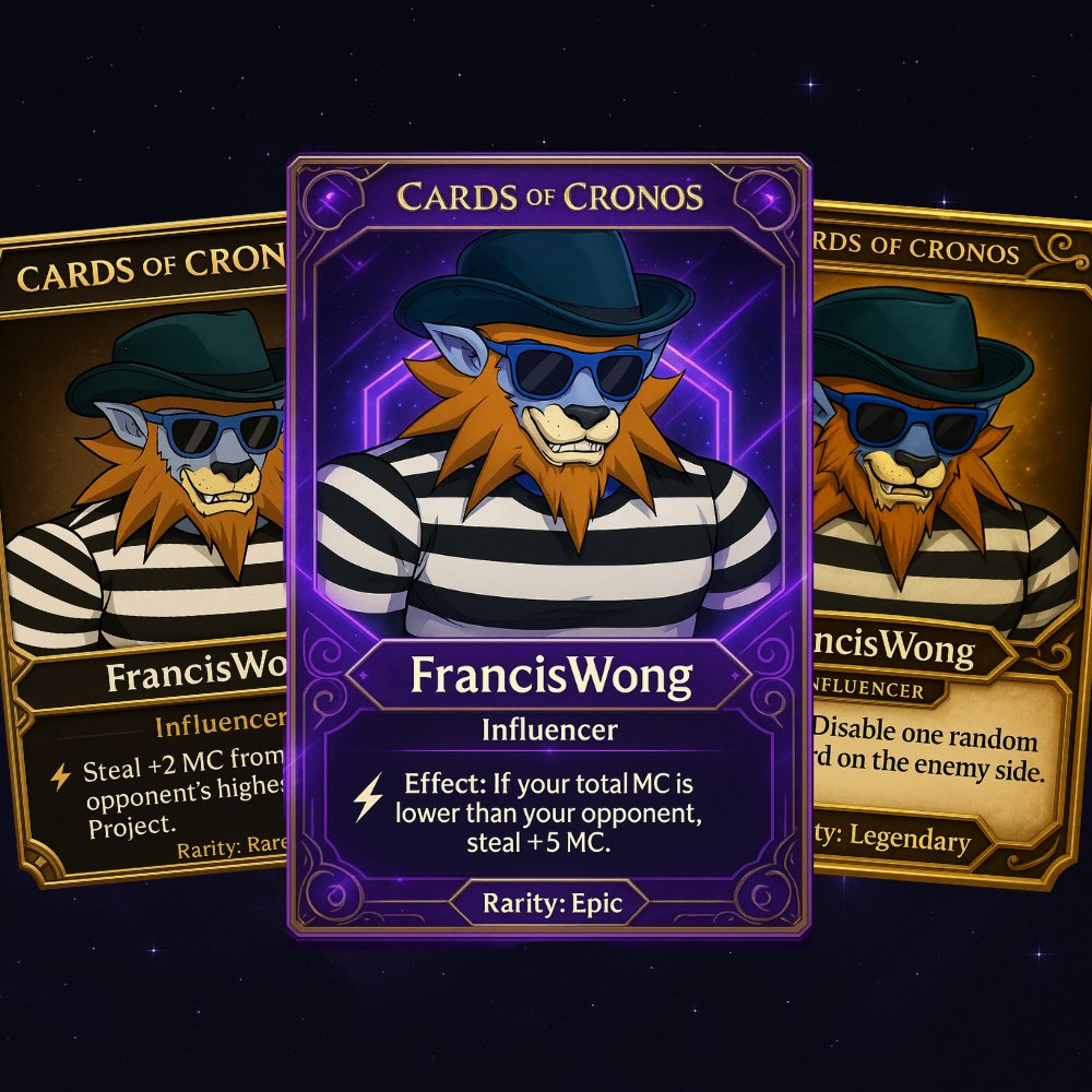 While collecting all the cards i noticed i didn’t finished all the influencer cards. Just finished the <a href="/FranciswongCro/">FrancisWong.cro</a> cards. 

#cardsofcronos