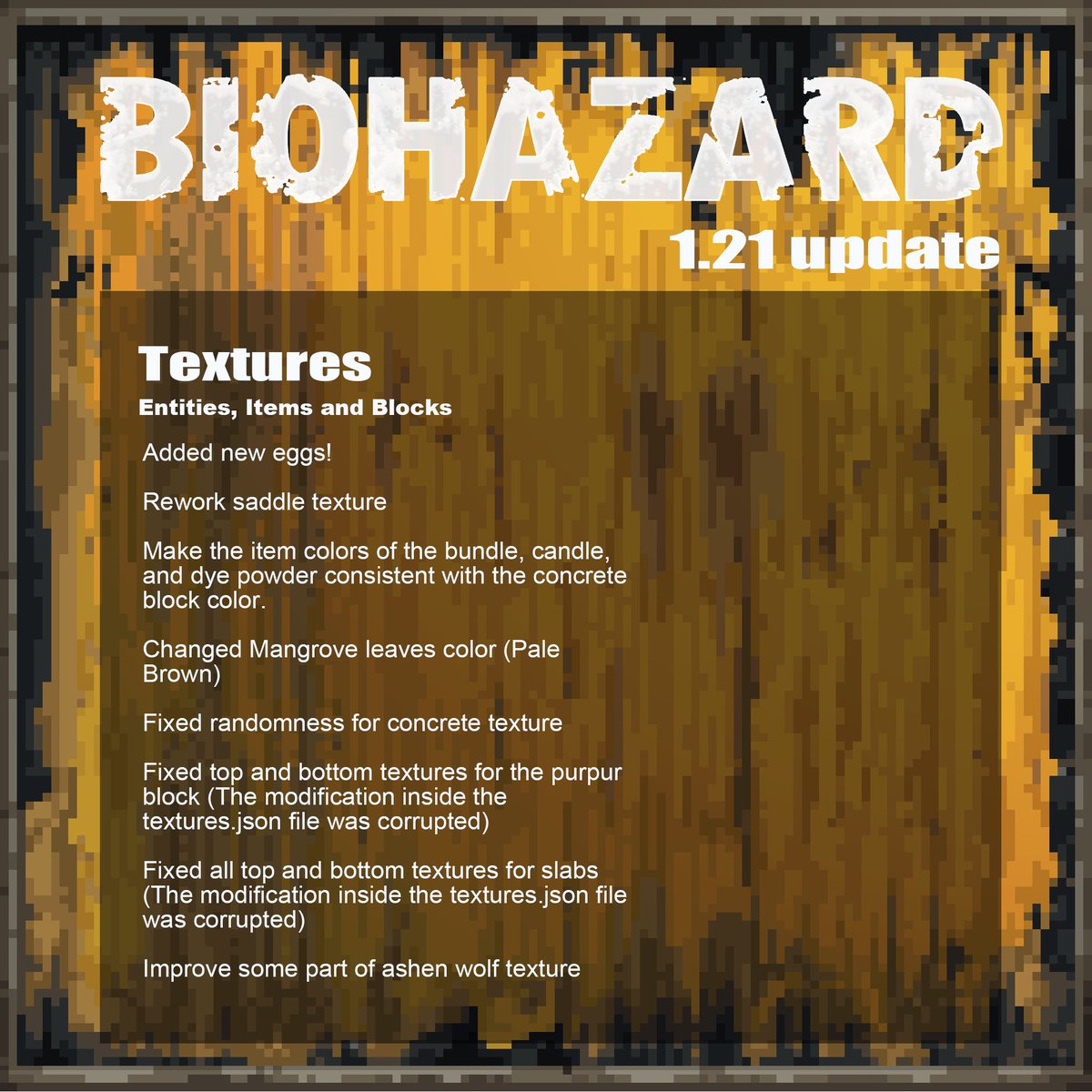 With some delay, the changelog for Biohazard 1.21 ☣️