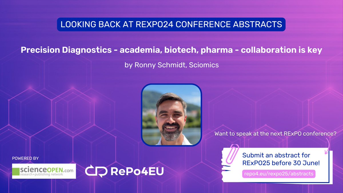 REPO4EU (@repo4eu) on Twitter photo #ScienceFridays 🔬 ‘Precision Diagnostics - academia, biotech, pharma - collaboration is key’ by <a href="/RonnySchmidt84/">Ronny Schmidt</a> (<a href="/sciomics/">Sciomics GmbH</a>)
Published on our RExPO Conference Series via <a href="/Science_Open/">ScienceOpen</a> 👉 drugrepocentral.scienceopen.com/hosted-documen…
Submit an abstract for #RExPO25 💊 repo4.eu/rexpo25/abstra… #ScienceFridays 🔬 ‘Precision Diagnostics - academia, biotech, pharma - collaboration is key’ by <a href="/RonnySchmidt84/">Ronny Schmidt</a> (<a href="/sciomics/">Sciomics GmbH</a>)
Published on our RExPO Conference Series via <a href="/Science_Open/">ScienceOpen</a> 👉 drugrepocentral.scienceopen.com/hosted-documen…
Submit an abstract for #RExPO25 💊 repo4.eu/rexpo25/abstra…