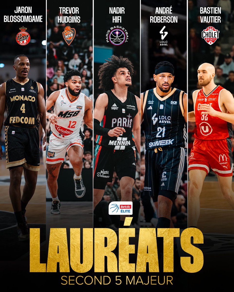 Betclic ELITE (@betclic_elite) on Twitter photo Un second 5 majeur de très grande qualité cette année en #BetclicELITE 💪
➡️ Jaron Blossomgame (<a href="/ASMonaco_Basket/">AS Monaco Basket 🇲🇨</a>)
➡️ Trevor Hudgins (<a href="/MSB_Officiel/">MSB_Officiel 🦁</a>)
➡️ Nadir Hifi (<a href="/ParisBasketball/">Paris Basketball</a>)
➡️ André Roberson (<a href="/LDLCASVEL/">LDLC ASVEL</a>)
➡️ Bastien Vautier (<a href="/CB_officiel/">Cholet Basket</a>)
#TrophéesLNB Un second 5 majeur de très grande qualité cette année en #BetclicELITE 💪
➡️ Jaron Blossomgame (<a href="/ASMonaco_Basket/">AS Monaco Basket 🇲🇨</a>)
➡️ Trevor Hudgins (<a href="/MSB_Officiel/">MSB_Officiel 🦁</a>)
➡️ Nadir Hifi (<a href="/ParisBasketball/">Paris Basketball</a>)
➡️ André Roberson (<a href="/LDLCASVEL/">LDLC ASVEL</a>)
➡️ Bastien Vautier (<a href="/CB_officiel/">Cholet Basket</a>)
#TrophéesLNB