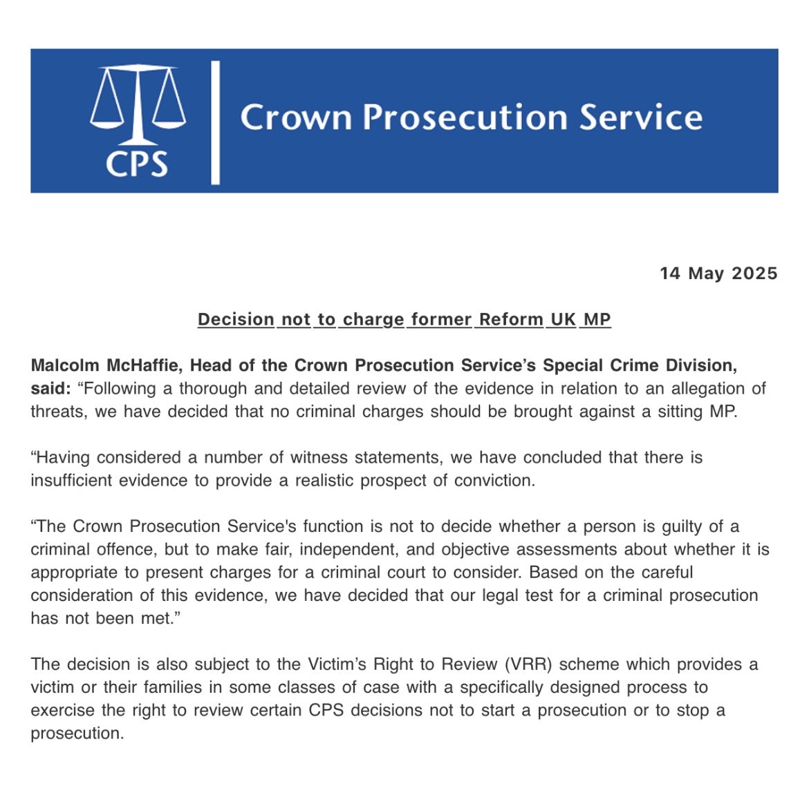 Giles Sheldrick (@expressgilo) on Twitter photo BREAKING: <a href="/CPSUK/">Crown Prosecution Service</a> says ‘insufficient evidence’ in relation to allegations against former <a href="/reformparty_uk/">Reform UK</a> MP <a href="/RupertLowe10/">Rupert Lowe MP</a> who always described them as a ‘witch-hunt’ and has consistently and categorically denied any suggestion of impropriety BREAKING: <a href="/CPSUK/">Crown Prosecution Service</a> says ‘insufficient evidence’ in relation to allegations against former <a href="/reformparty_uk/">Reform UK</a> MP <a href="/RupertLowe10/">Rupert Lowe MP</a> who always described them as a ‘witch-hunt’ and has consistently and categorically denied any suggestion of impropriety