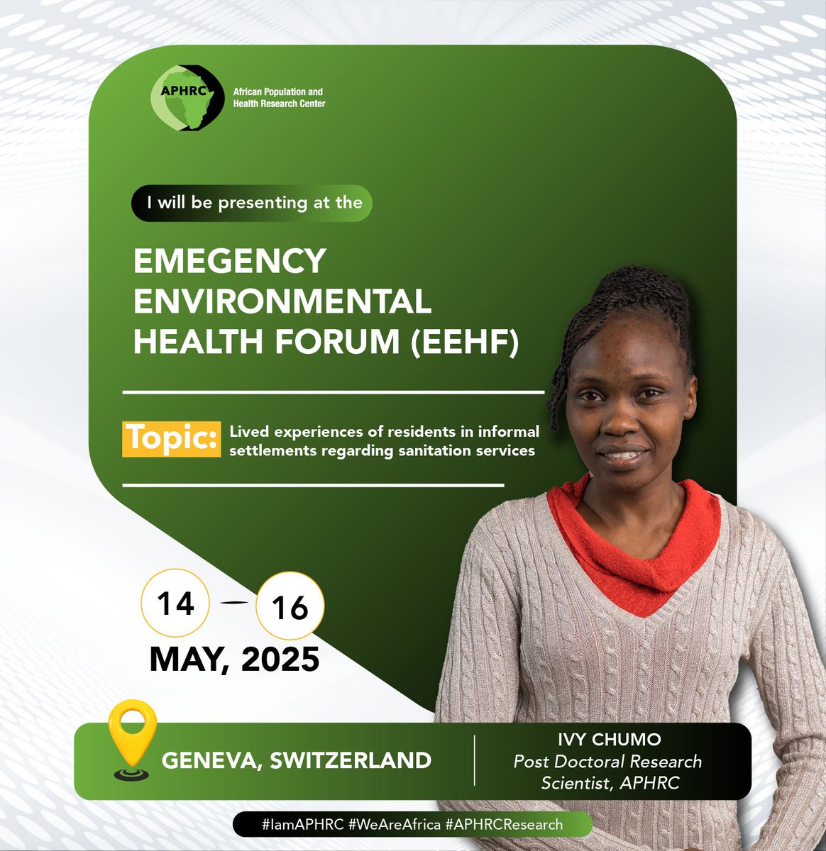 APHRC (@aphrc) on Twitter photo APHRC at the Emergency Environmental Health Forum (EEHF).
#IamAPHRC’s <a href="/chumo_ivy/">Apostle. Hon. (Brigadier) Ivy Chumo (OGW)</a> will share insights on the lived experiences of residents in informal settlements, highlighting the everyday challenges they face in accessing safe and dignified sanitation services. Centering APHRC at the Emergency Environmental Health Forum (EEHF).
#IamAPHRC’s <a href="/chumo_ivy/">Apostle. Hon. (Brigadier) Ivy Chumo (OGW)</a> will share insights on the lived experiences of residents in informal settlements, highlighting the everyday challenges they face in accessing safe and dignified sanitation services. Centering